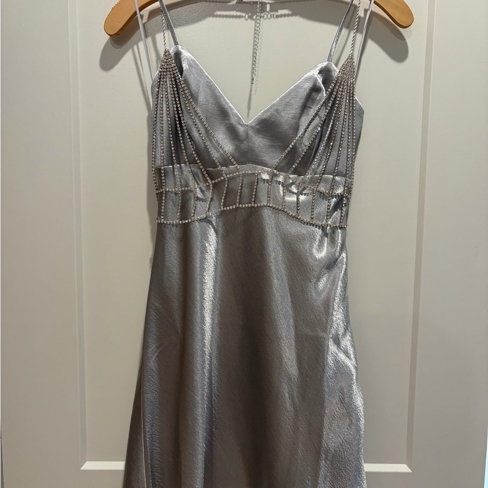 Guess Silver Mini Dress with Beaded Accents
